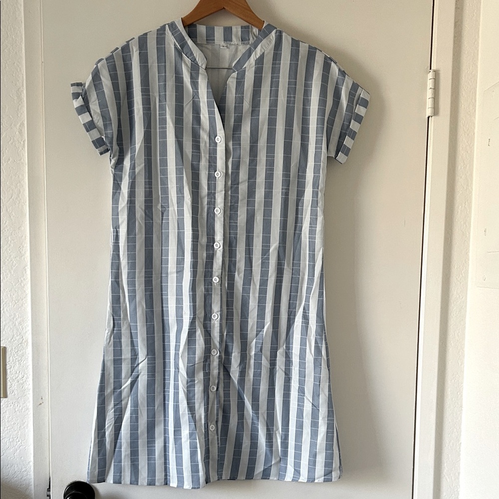 NWOT Blue Striped Button-Down Cozy Lightweight Dress / House Dress (?)